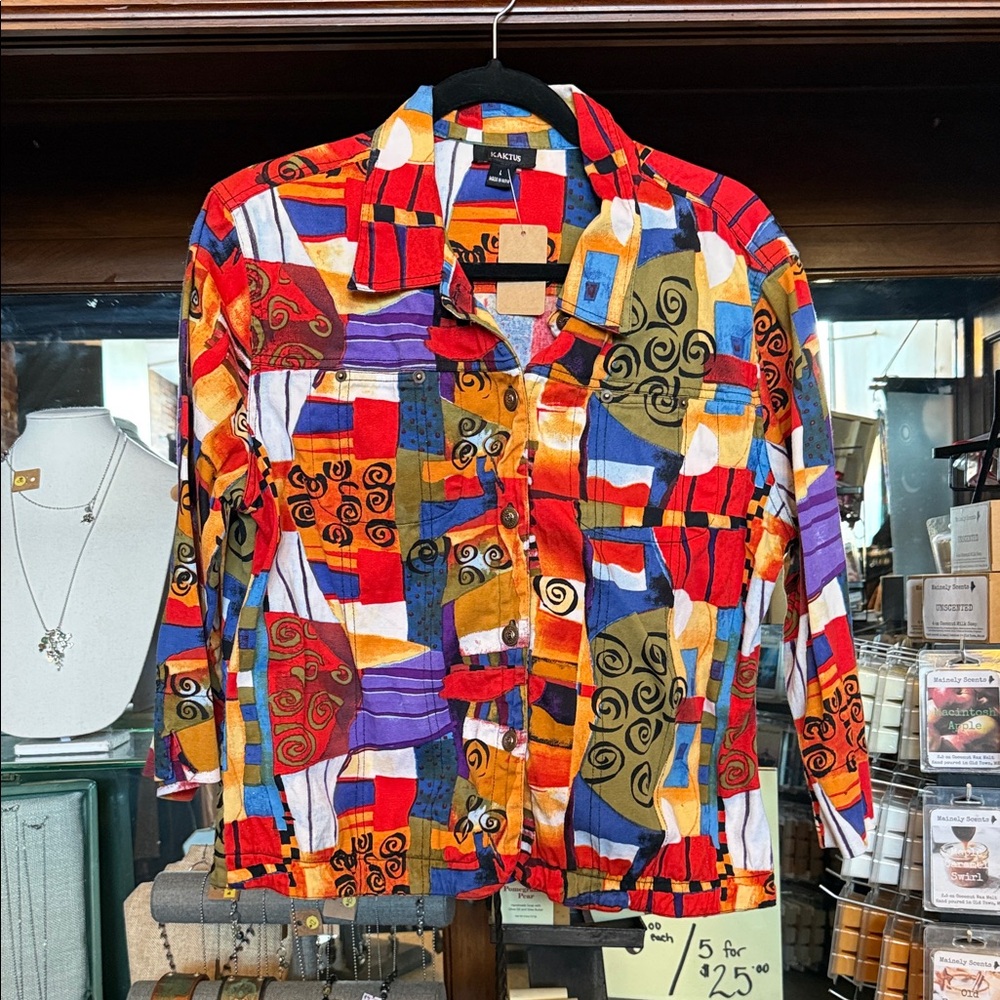 Kaktus Colorful Patchwork Women's Button Down Shirt